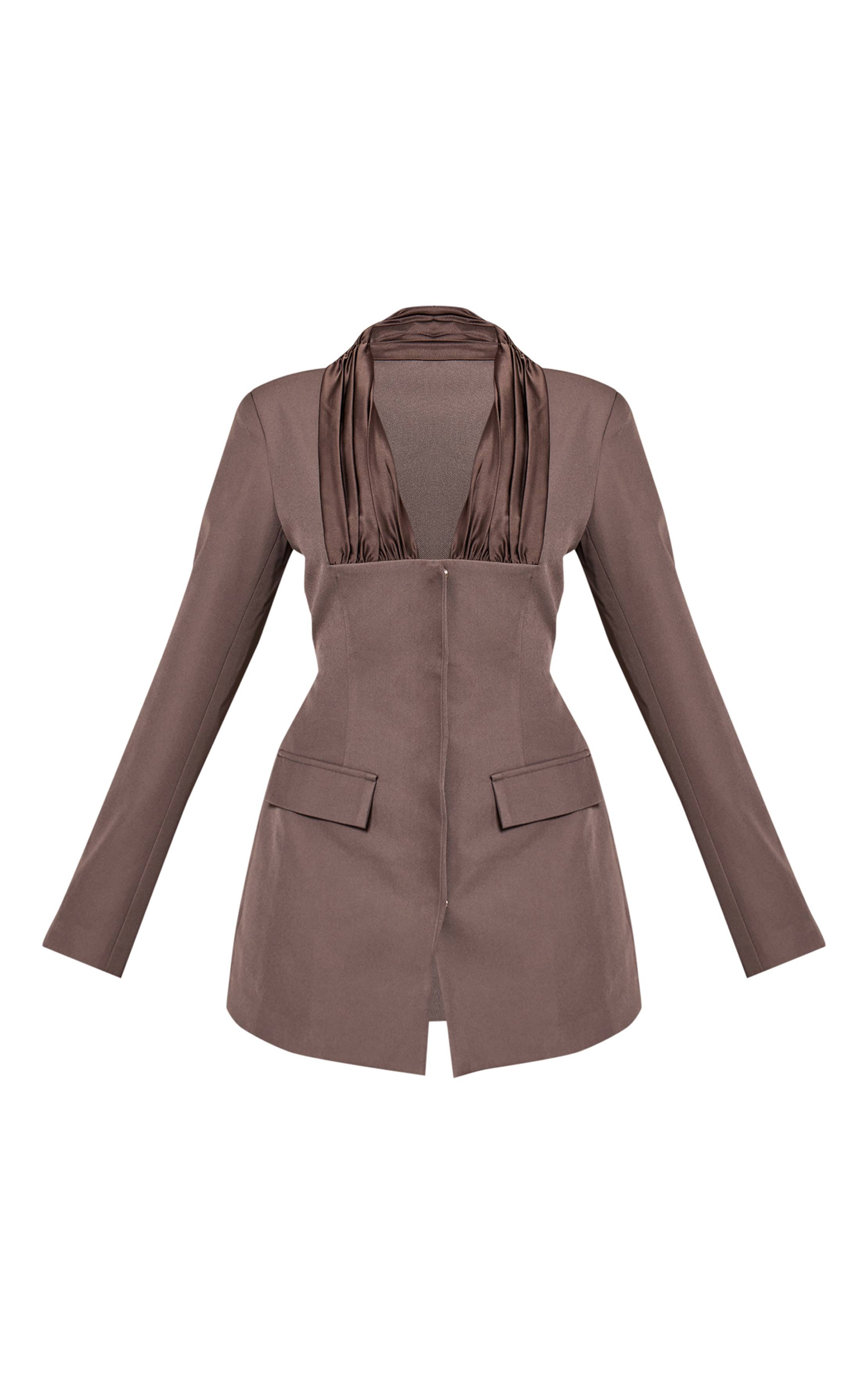 Gris Robe Blazer Tissée À Détail Plissé