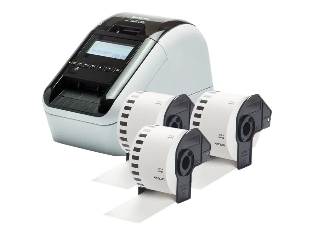 Brother QL-820NWBcVM - Etiketprinter - to-farvet (monokrom) - direkte termisk - Rulle (6,2 cm) - 300 x 600 dpi - op til 110 etiketter/min. - USB 2.0, Bluetooth 5.2, Wi-Fi(n), LAN - skærer - blank sort, hvid