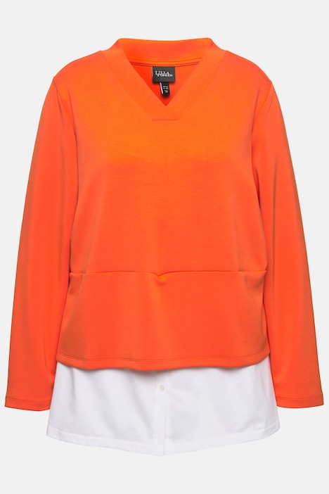 Sweatshirt, Bluseneinsatz, V-Ausschnitt, Langarm