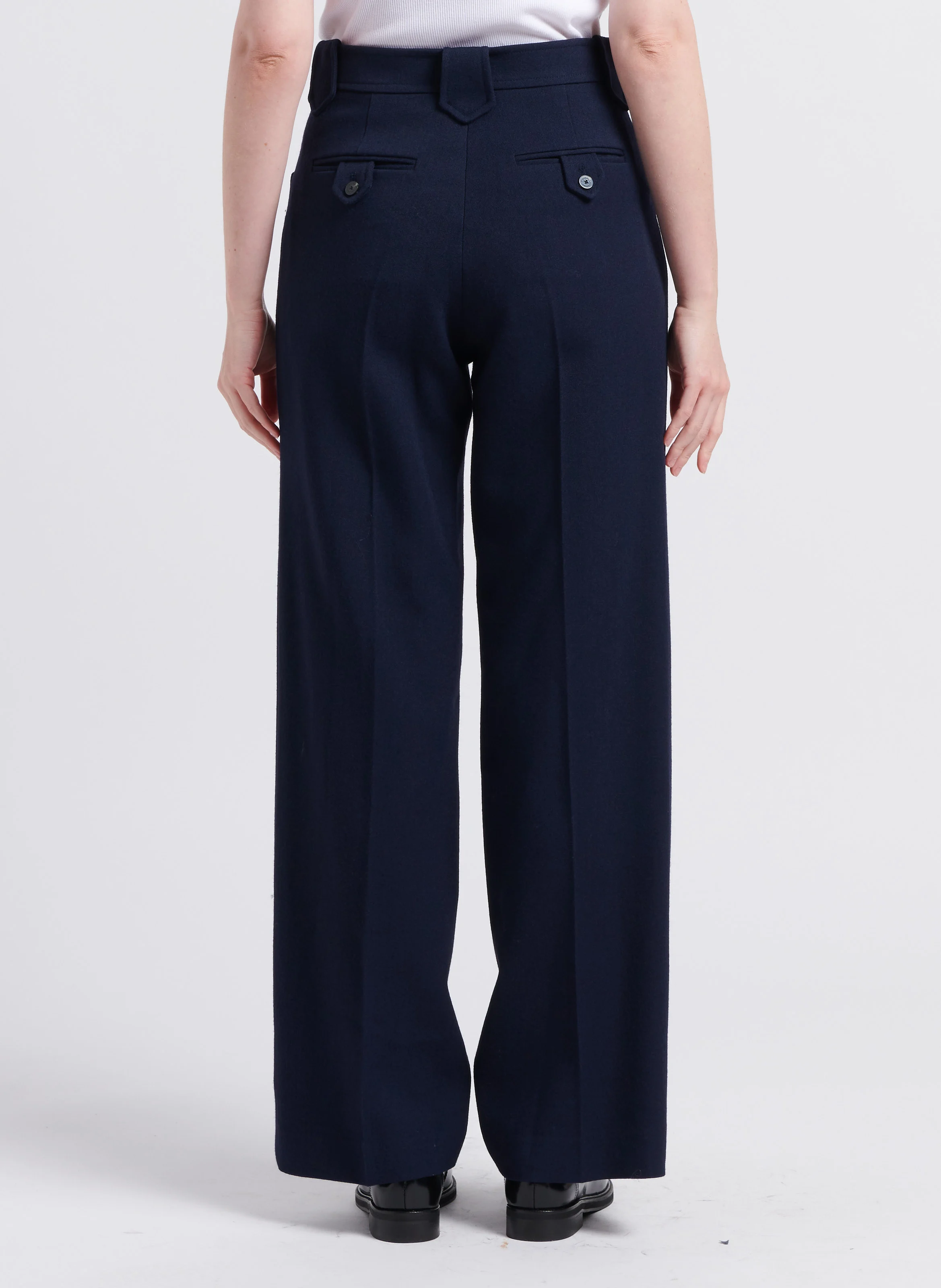 DREW - Pantalon large en laine vierge mélangée | Bleu