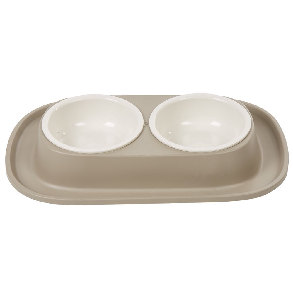 Gamelle double antidérapante blanc taupe