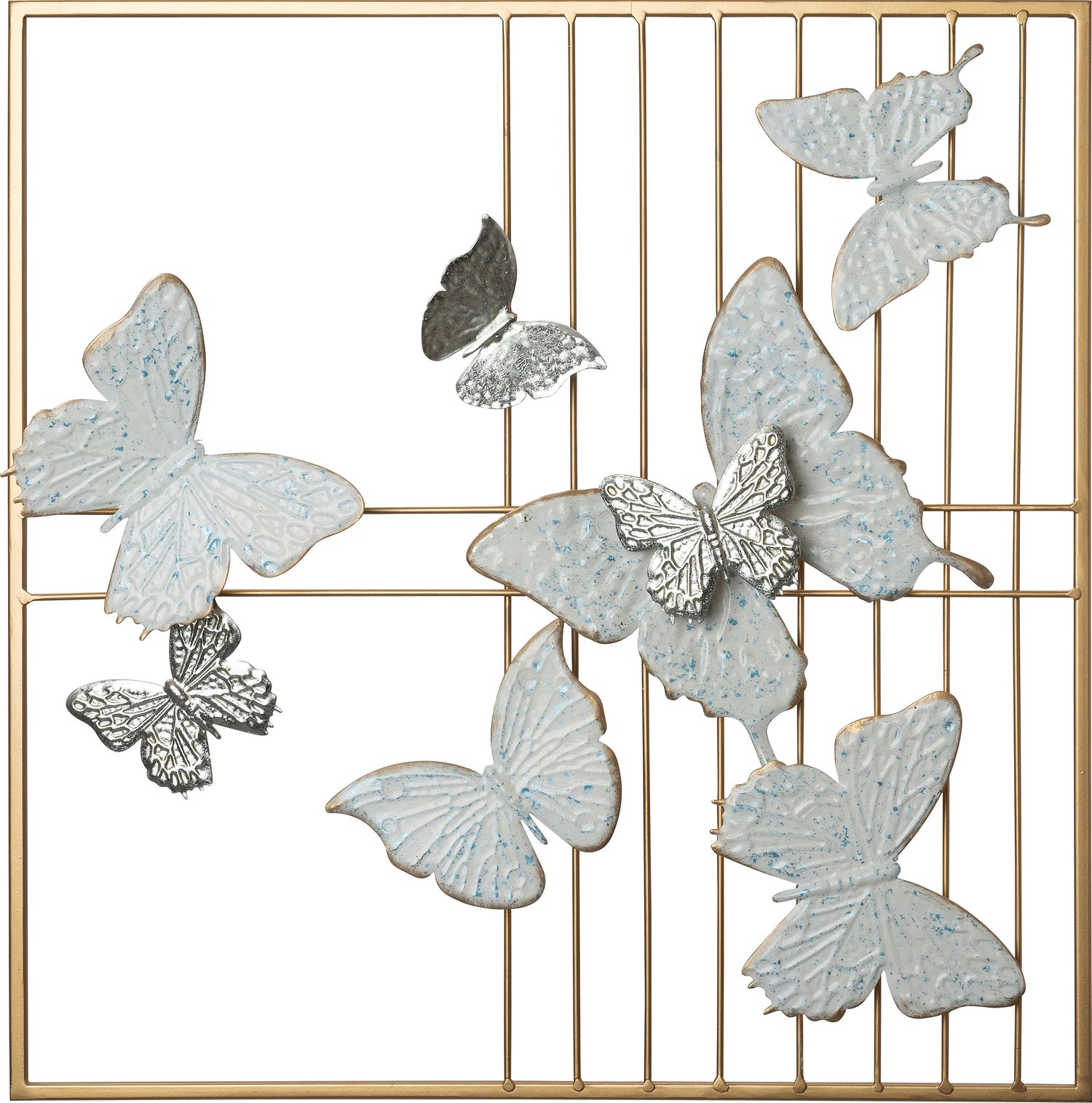 Intratuin tuin wanddecoratie Flana vlinders wit / goud 50 x 50 x 6 cm