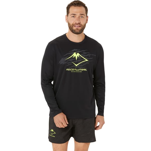 T-shirt running ASICS FUJITRAIL LOGO LS TOP BLACK/GRAPHIC GREY/SAFETY YELLOW