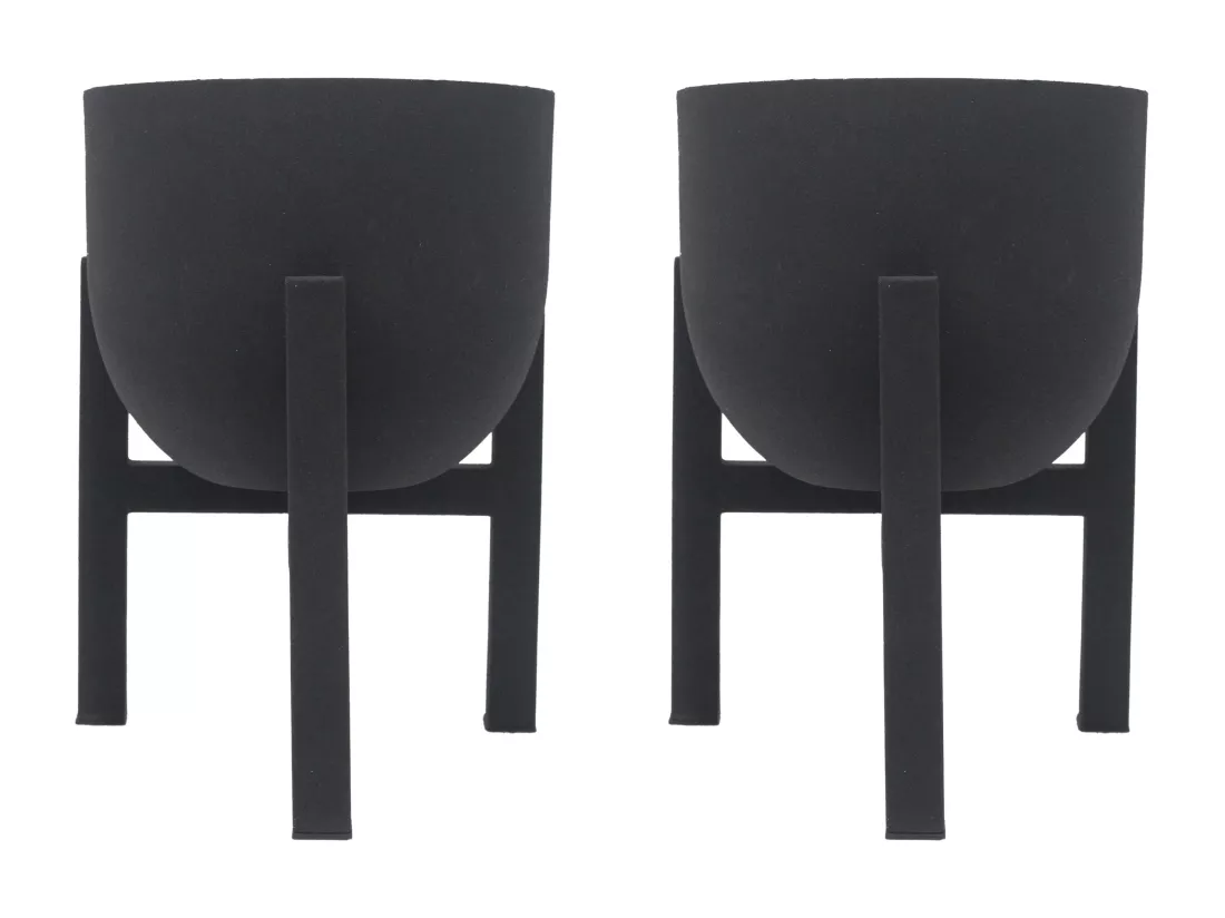 Lot de 2 cache-pots sur pied en métal - D. 18 x H. 25.5 cm - Noir mat - ZARIWI