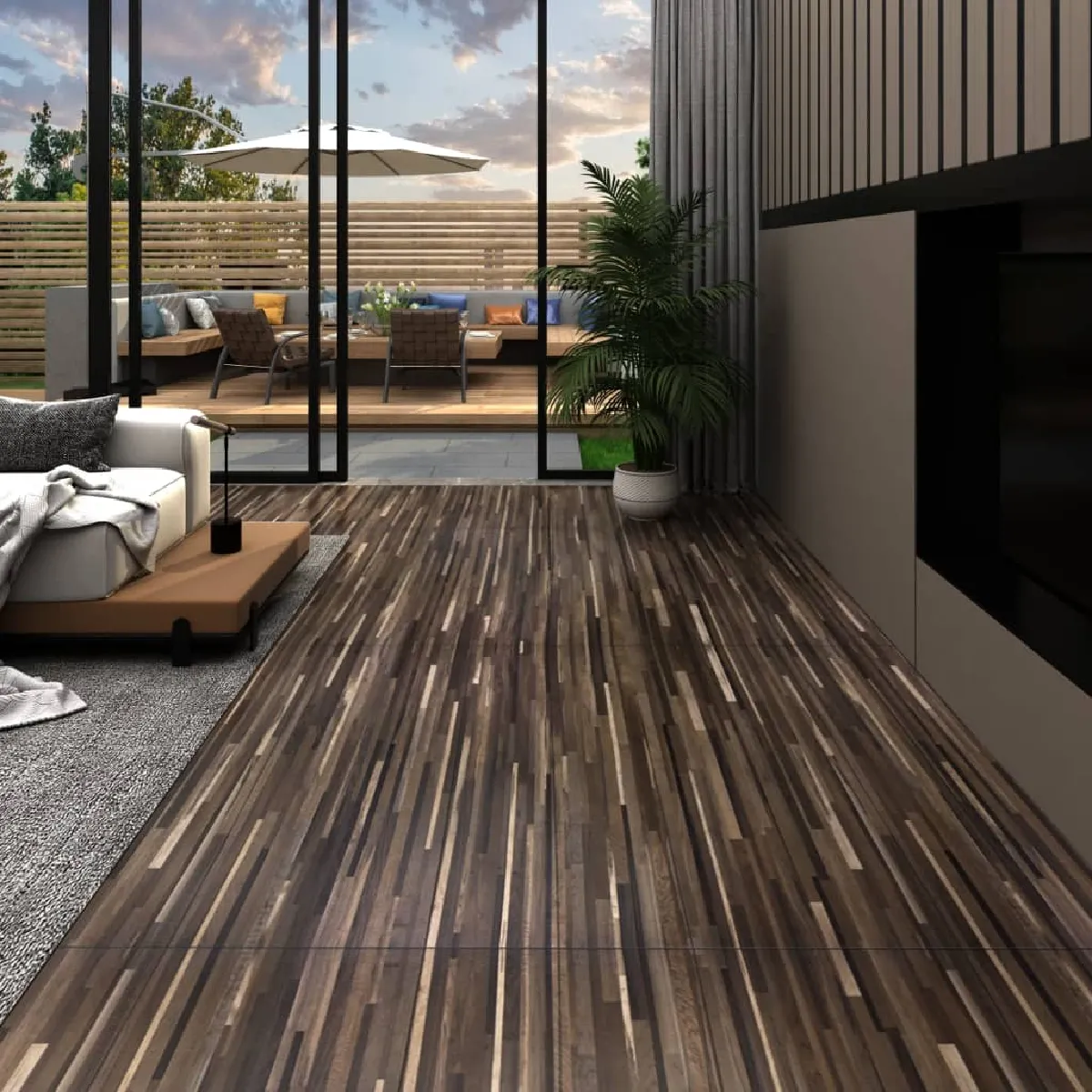 vidaXL Dalles PVC autoadhésif 5,21 m² - Marron rayé