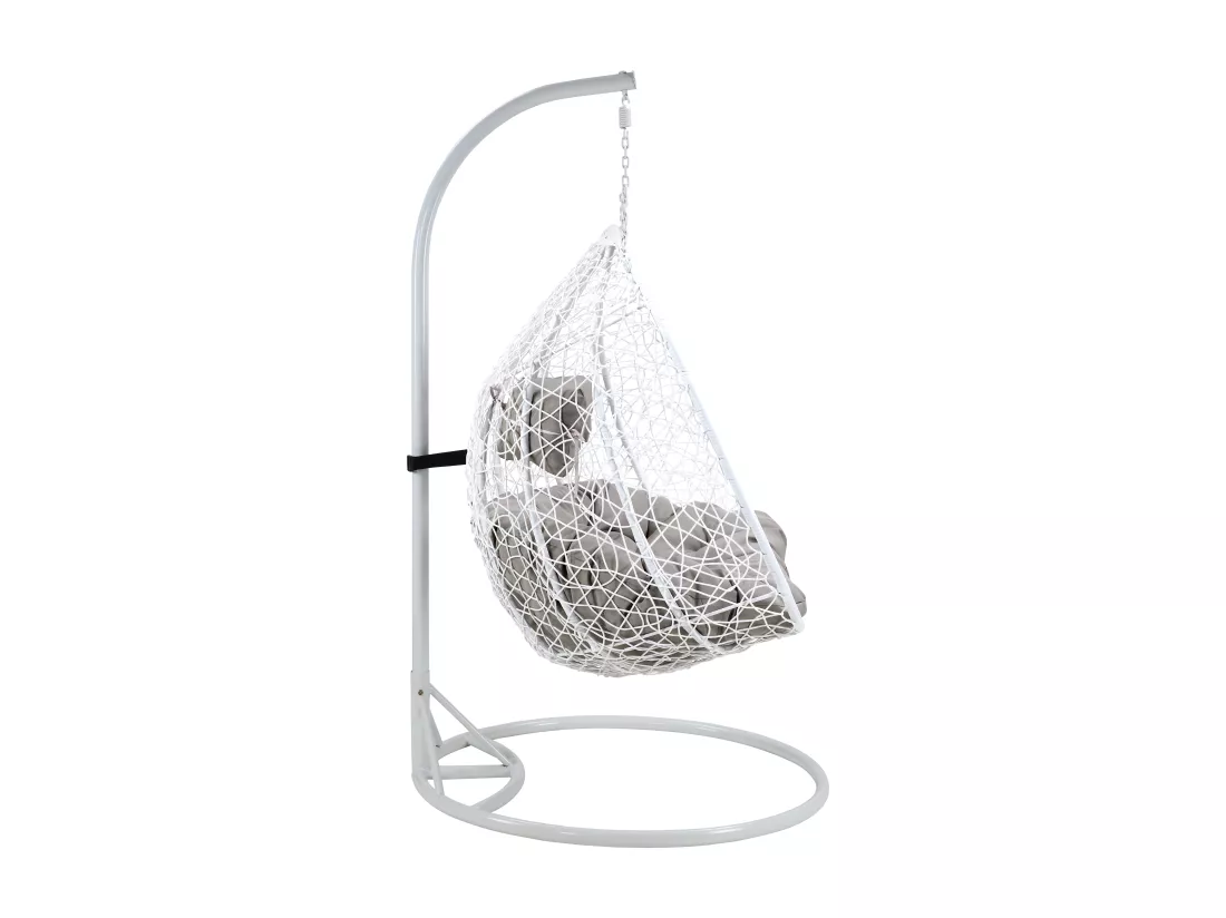 Fauteuil suspendu 2 places en résine tressée - Blanc avec coussins gris - CAYAMBE de MYLIA