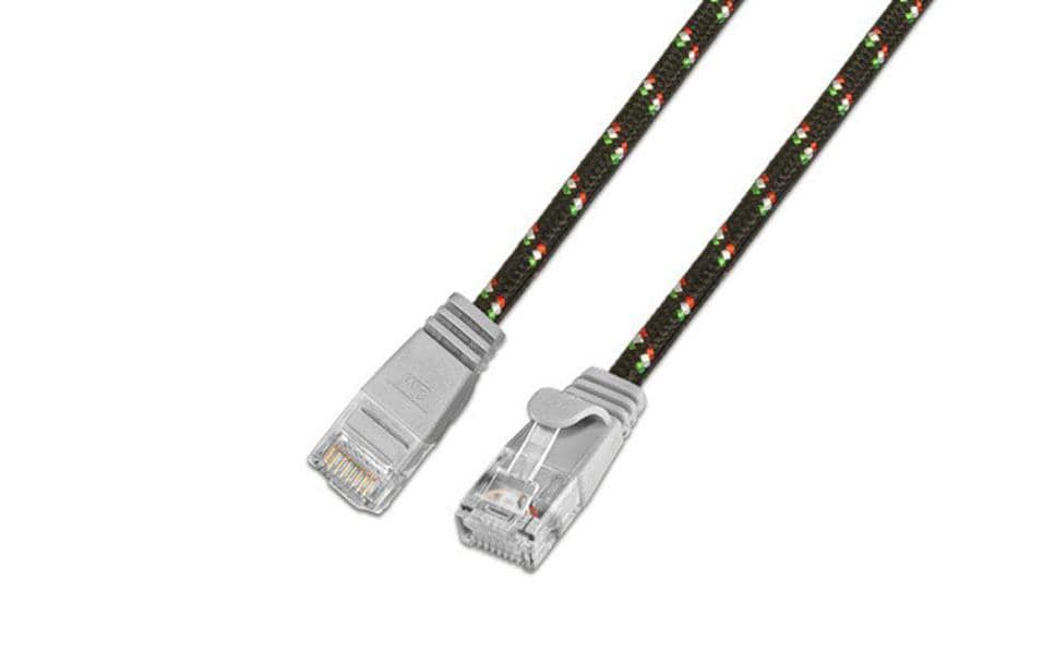 Slimpatchkabel RJ-45 - RJ-45, Cat 6, UTP, 10 m, GrauRobustes, geschirmtes Twisted-Pair-Kabel (STP) mit Klinkenschutz