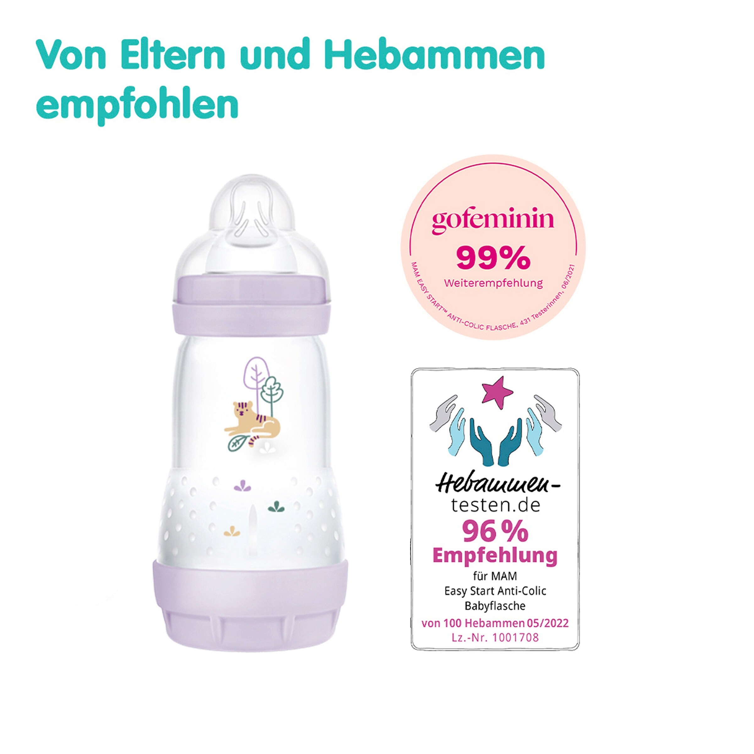 MAM Babyflasche Easy Start matt, Anti-Kolik, 260 ml, ab 0M lilac