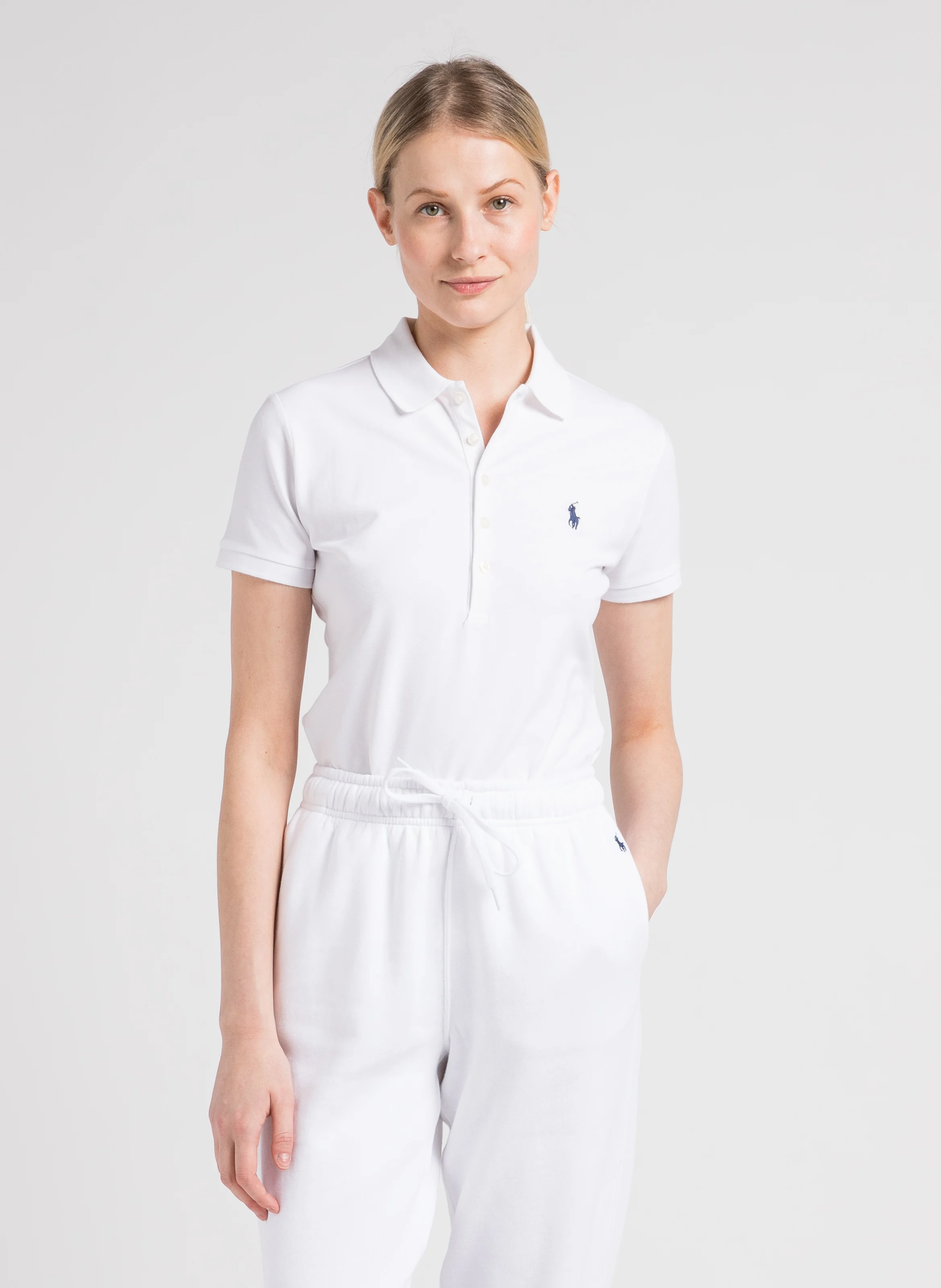 JULIE - Tee-shirt col polo en coton mélangé | Blanc