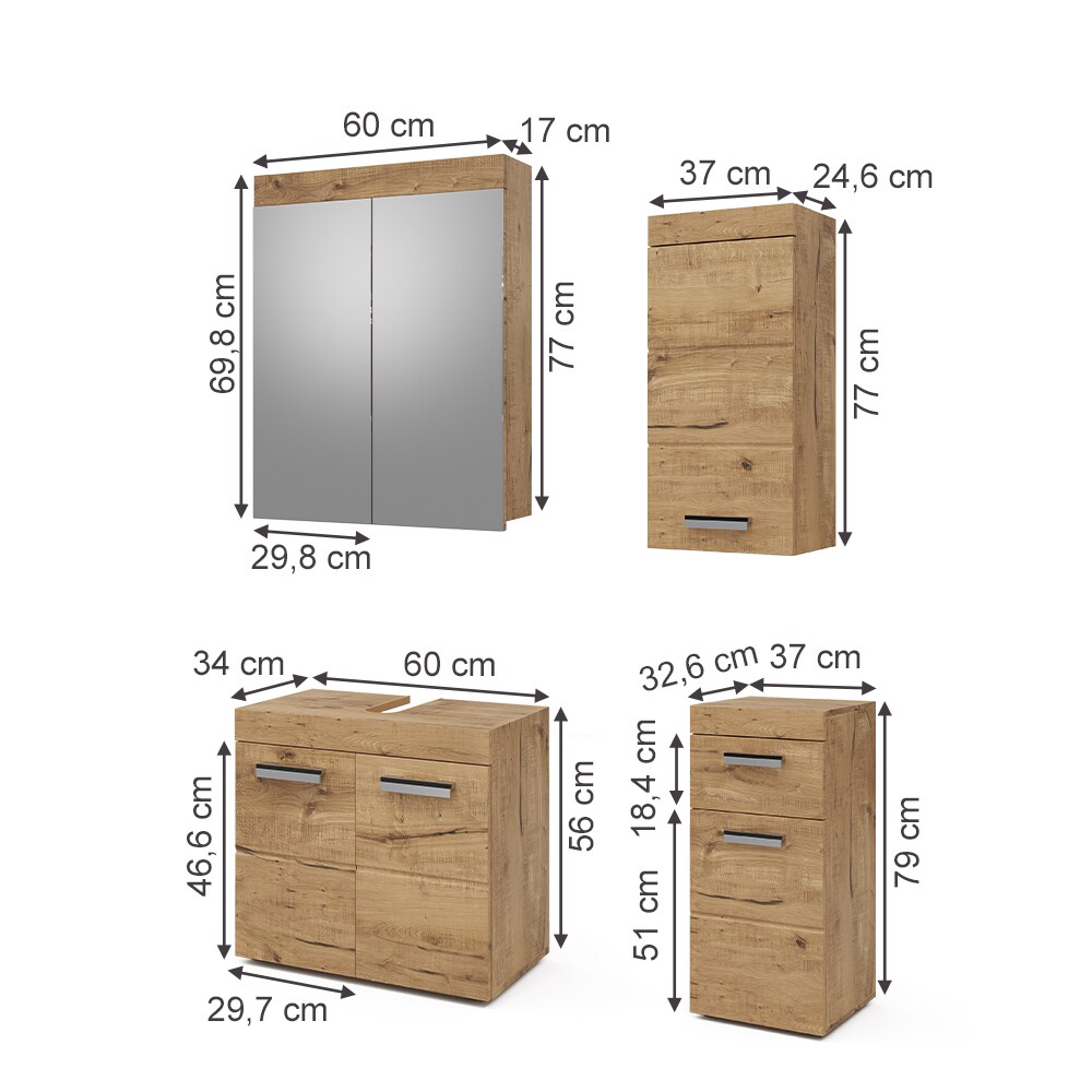 Vicco Badmöbel Set Badezimmermöbel Luna Spiegelschrank Unterschrank Hängeschrank