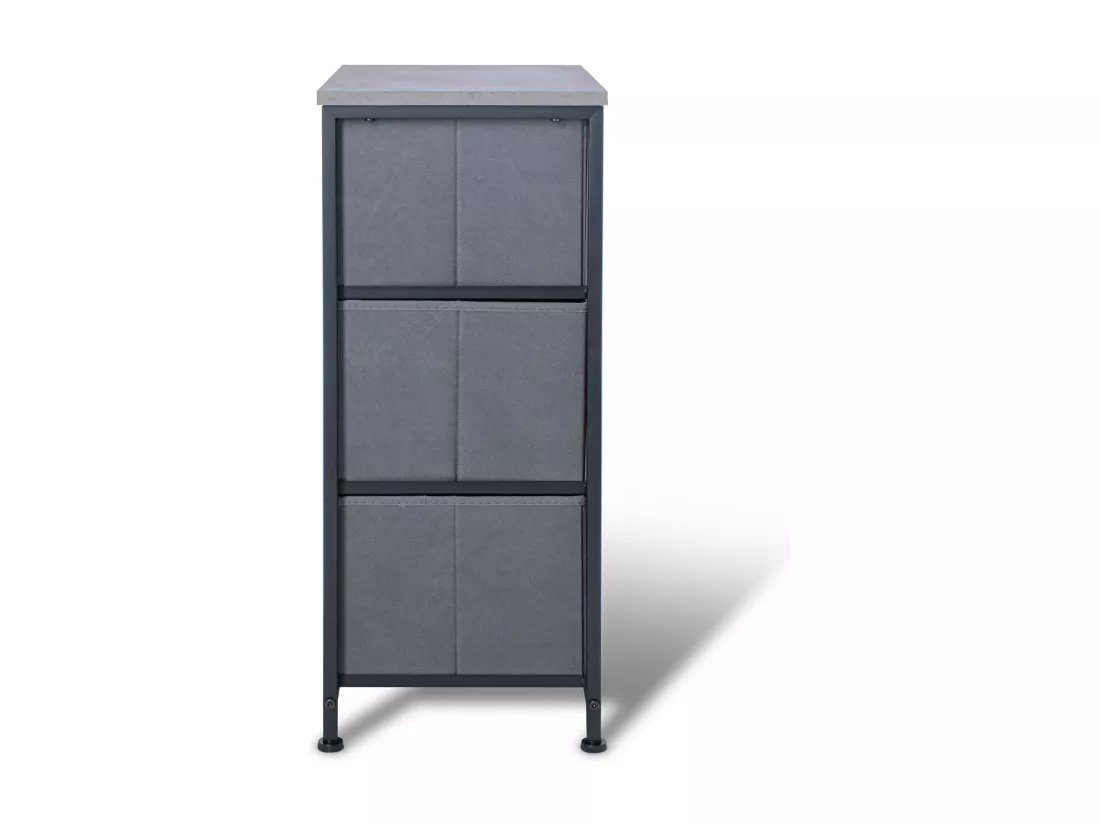 Fedra - Commode 3 tiroirs en tissu, façade et étagère supérieure en bois mélaminé stratifié