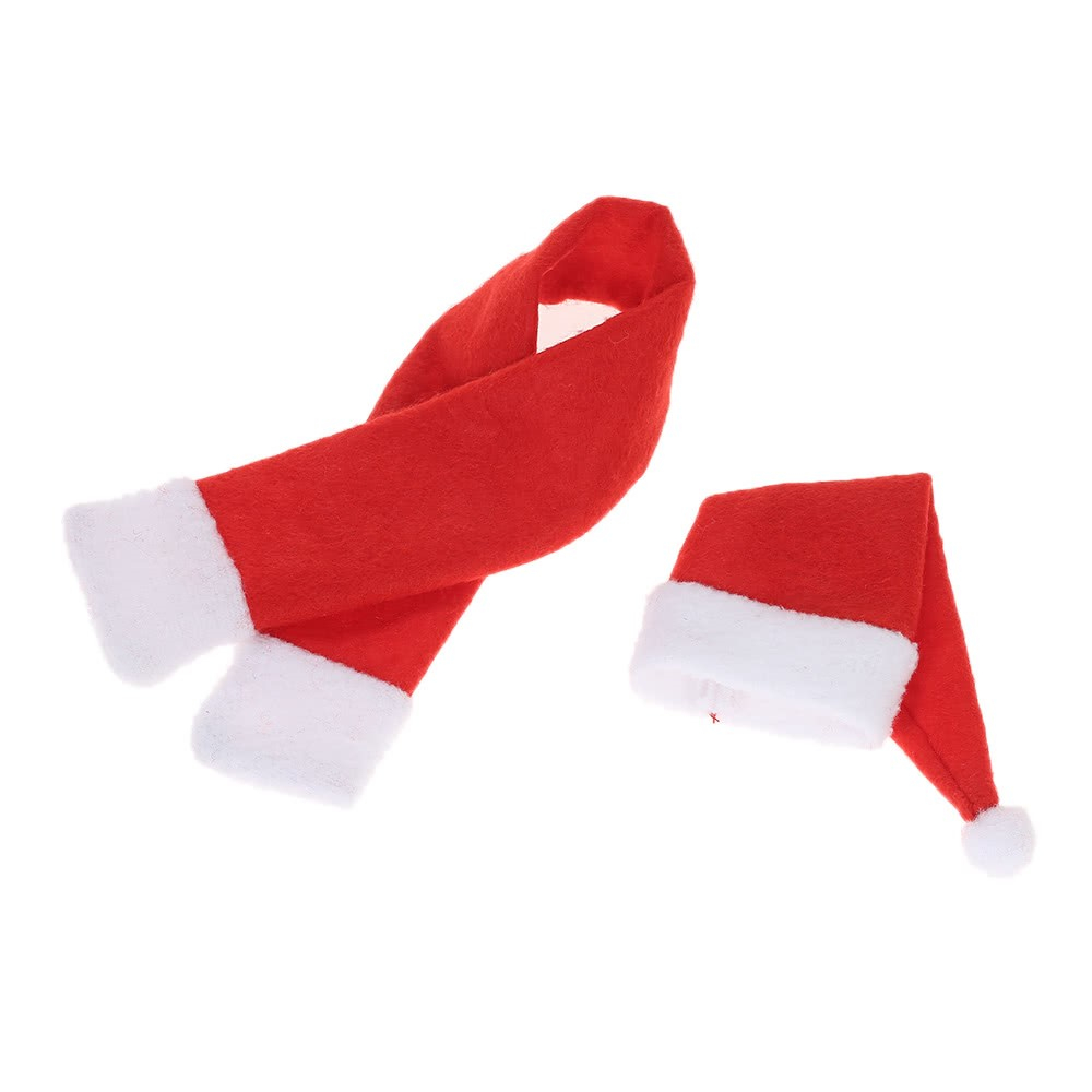(2-tlg. Set) Weinflaschenanzug Sektflaschen Deko Überzug Weihnachtskostüm - Nikolaus Mütze / Schal