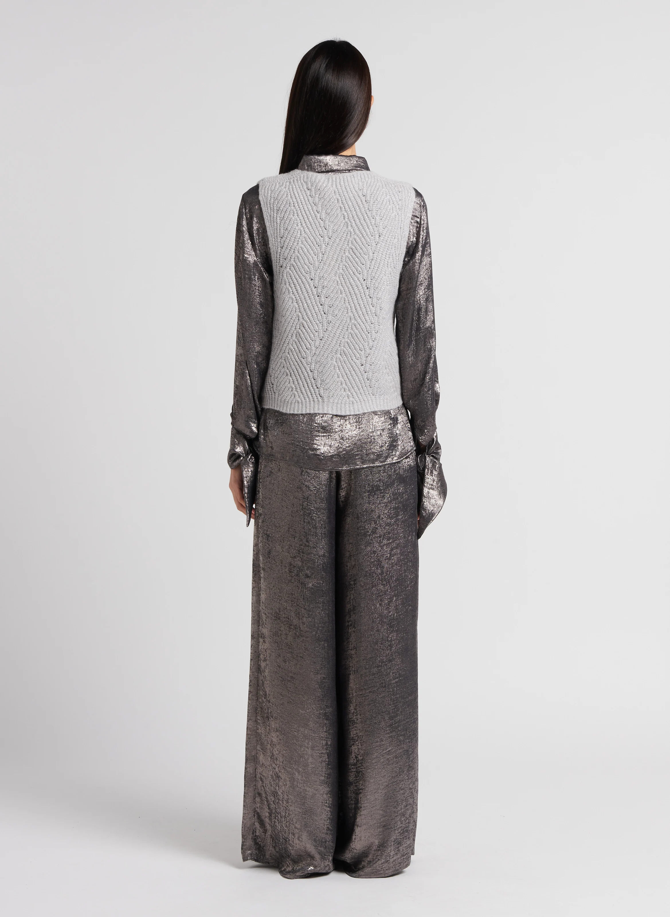SAKE - Chemise col classique effet métallisé | Gris