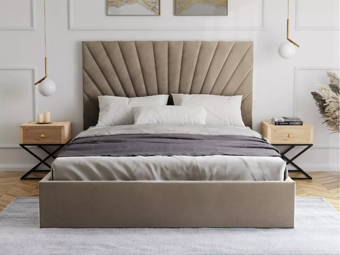 Lit coffre 180 x 200 cm - Velours - Taupe + Matelas - RILIODA de Pascal Morabito