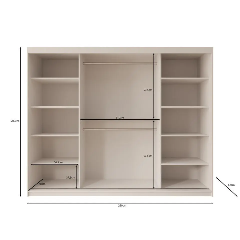 Meubella - Kledingkast Bodhi - Eiken - 250 cm - Met spiegel