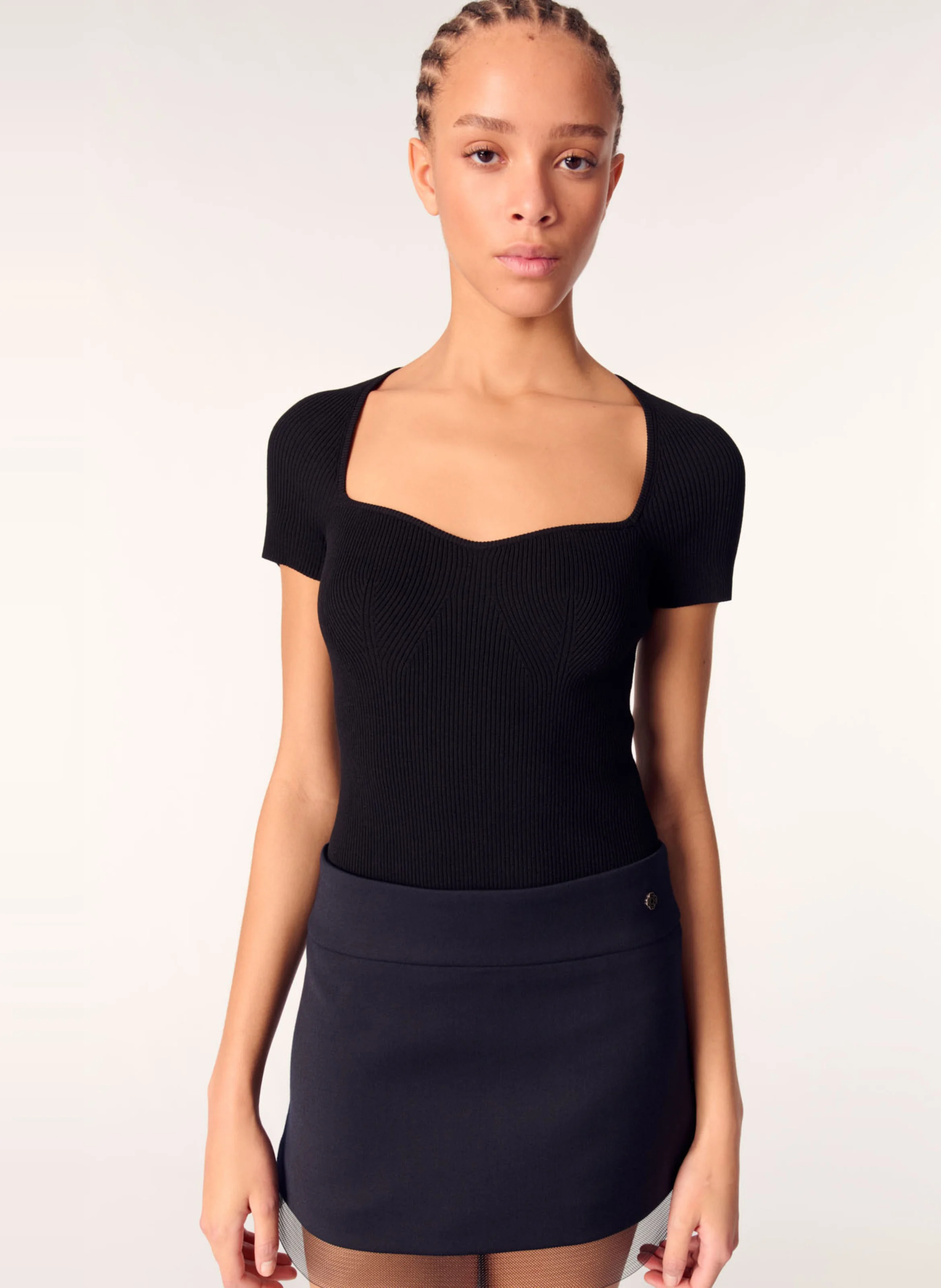 Top moulant en maille | Noir