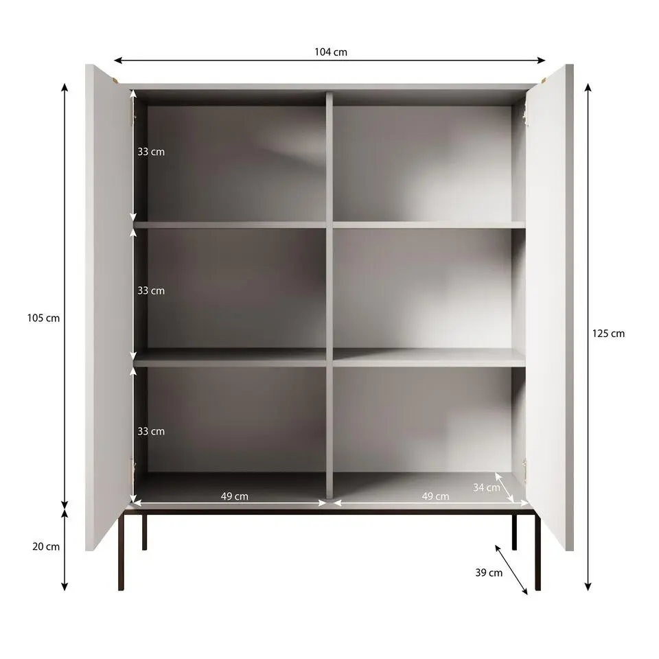 Meubella - Dressoir Navil 2 - Zwart - 104 cm - Hoog