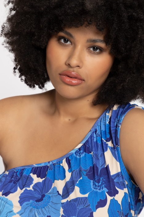 Maxikleid, One Shoulder, Blüten Print, Saum Volant