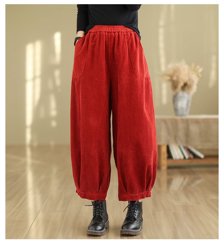 ZIMO - Elastische tailleband met effen corduroy cropped harembroek