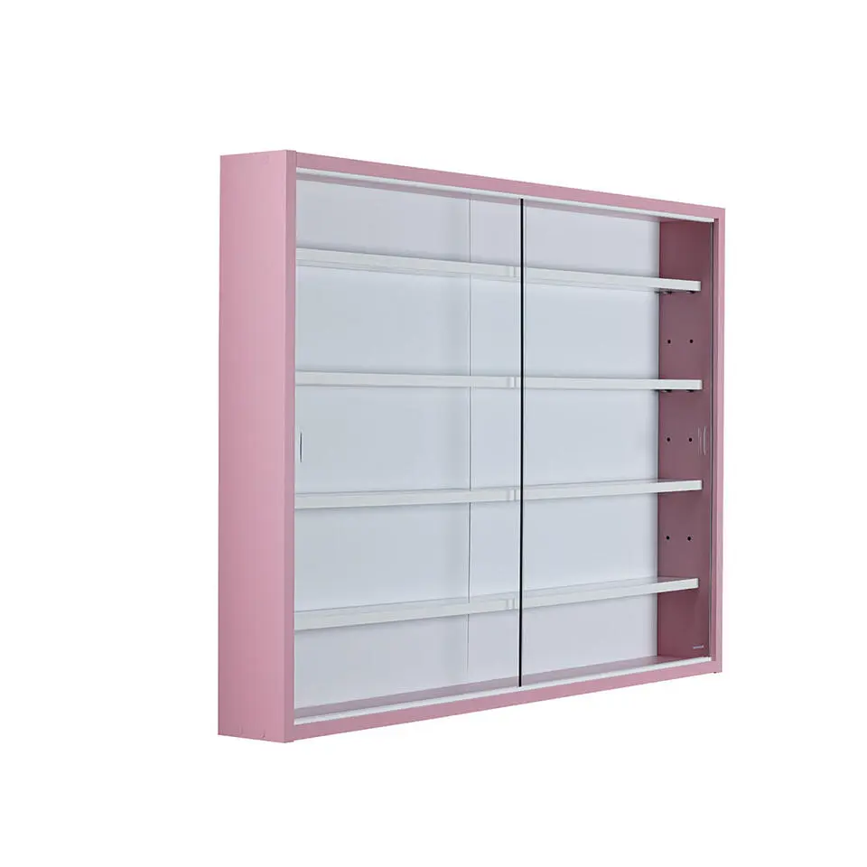 Hioshop Pinkruby vitrinekast vitrinekast- 2 schuifdeuren roze- wit