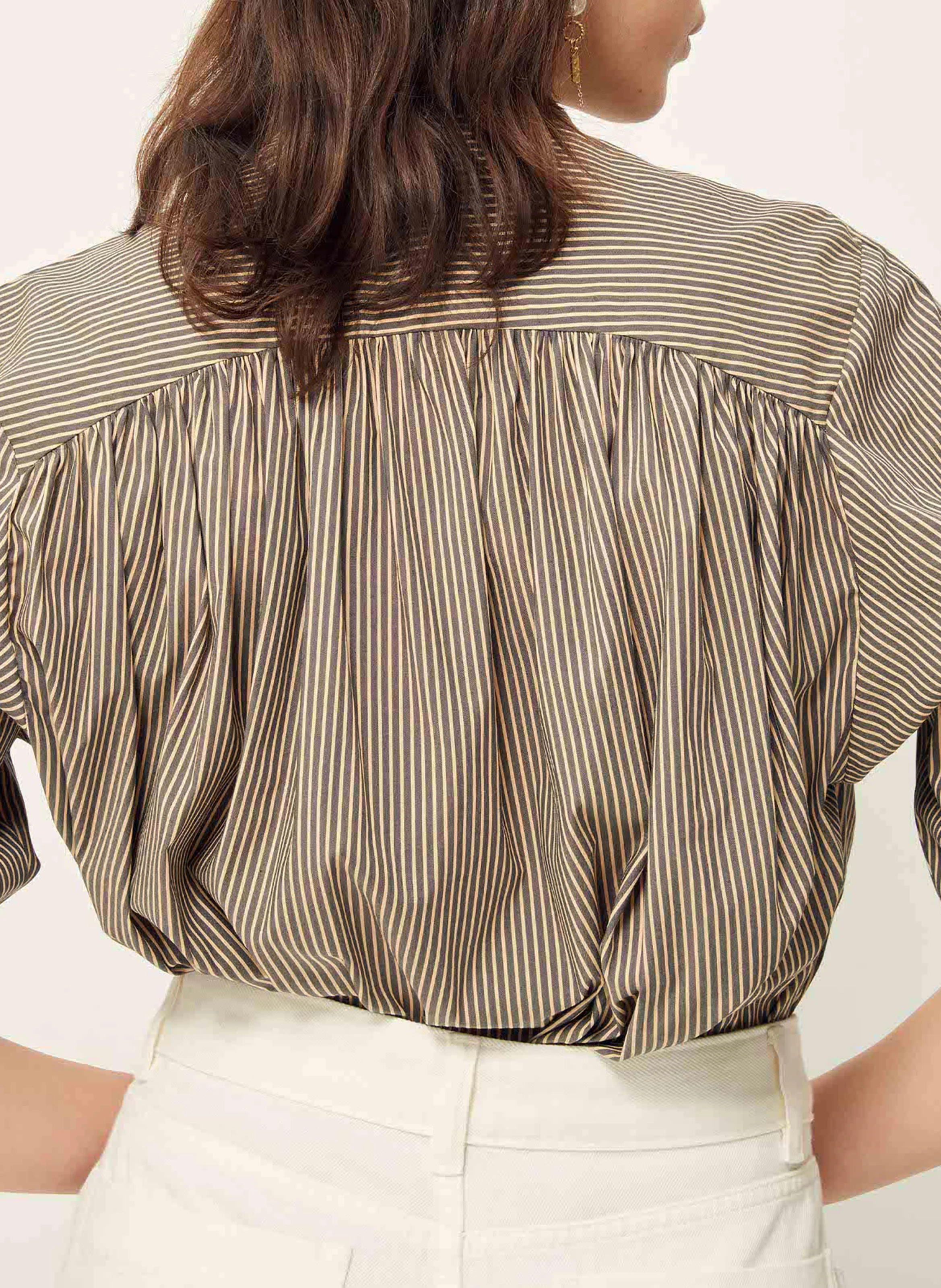 JOYCE - Chemise col rond rayée en coton mélangé | Rose