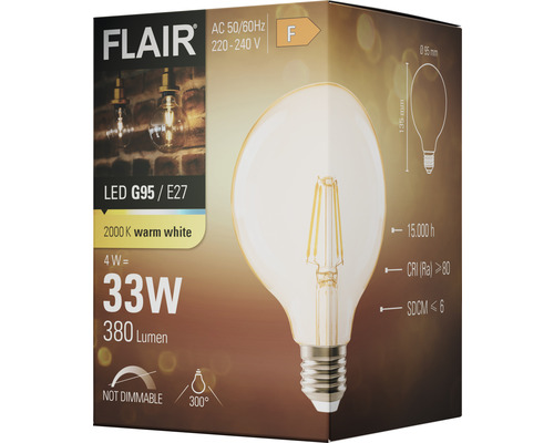 FLAIR LED Globe Lamp G95 amber filament E27/4W (33W) 380 lm 2000 K warm wit