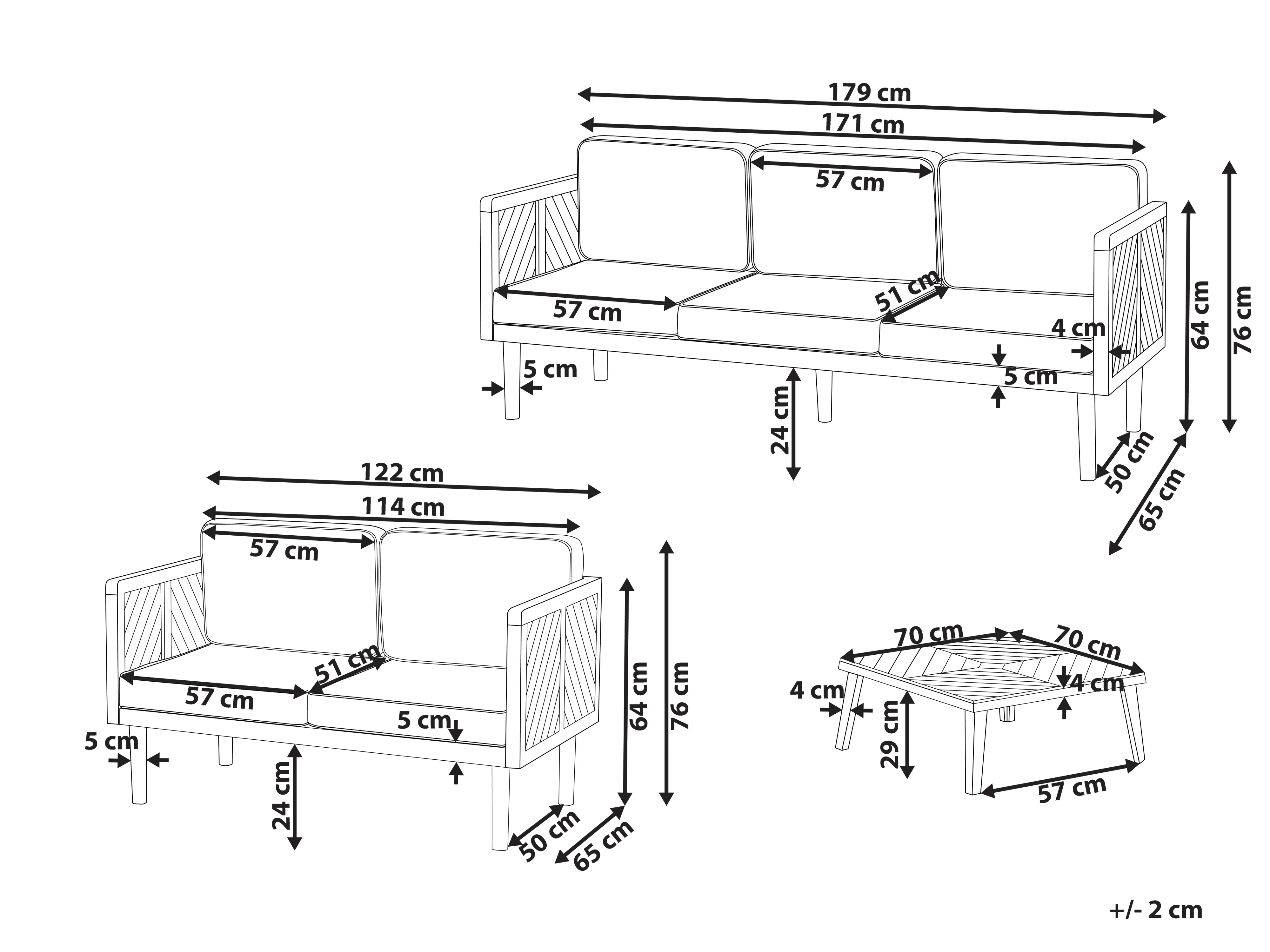 Loungeset met tafel 5-zits BARATTI Acaciahout Bruin