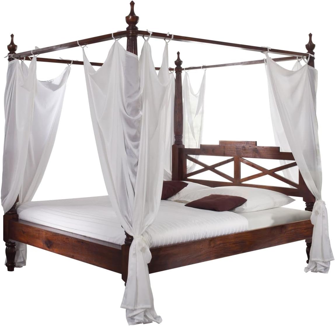 MASSIVMOEBEL24.DE Oxford Himmelbett Akazie 147x221x224, Farbe:Dunkelbraun lackiert