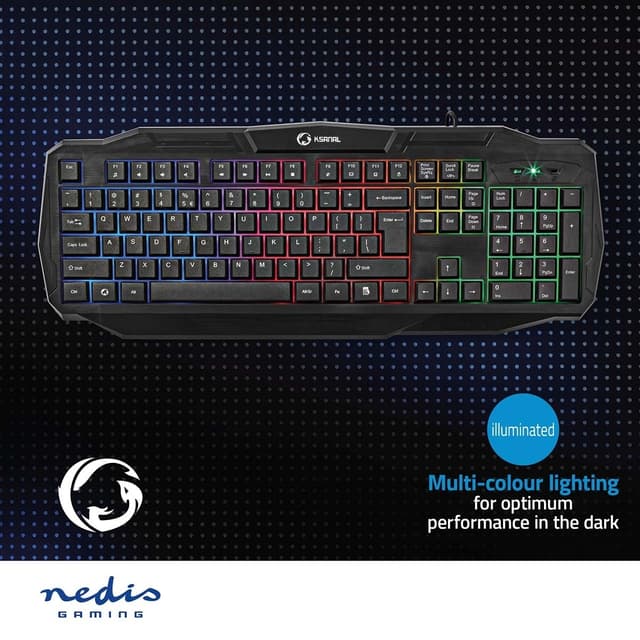 Nedis Wired Gaming Keyboard | USB 2.0 | Membrane Nøgler | LED | US international | US layout | USB Drevet | Strømkabellængde: 1.50 m | Gaming