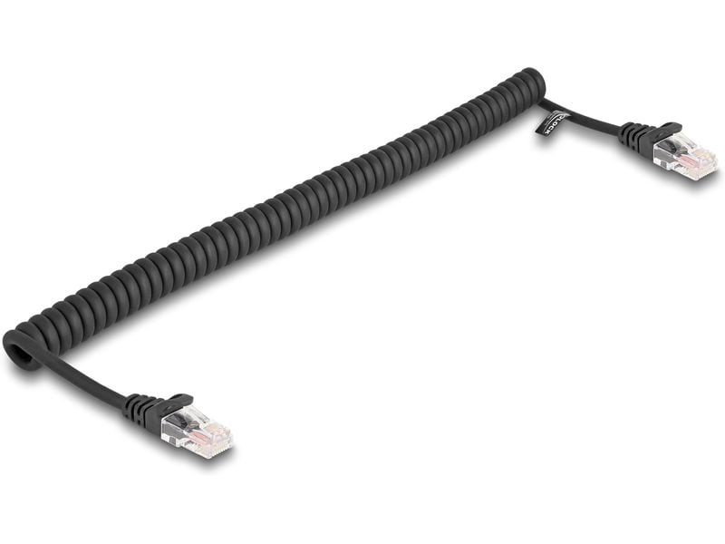 Delock Patchkabel Spiralkabel Cat 5e, UTP, 1 m, Schwarz Delock RJ45 Spiralkabel Stecker zu Stecker Cat.5e 1 m schwarz