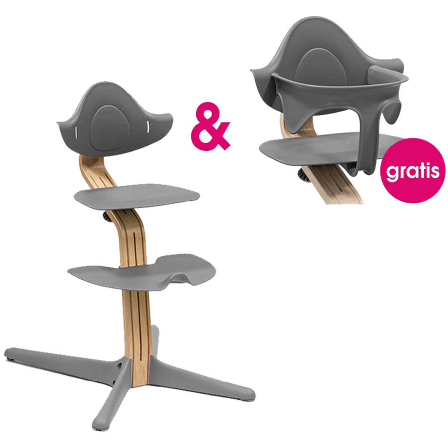STOKKE® Nomi® Hochstuhl Eiche natur  grau + gratis Baby Set grau