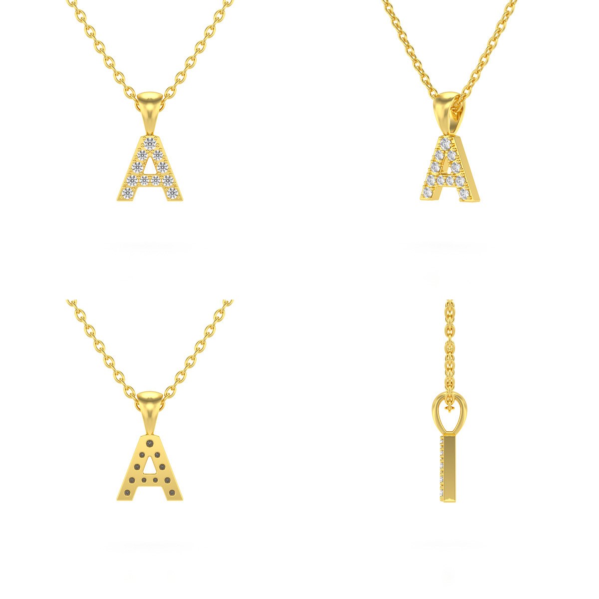 Collier Pendentif ADEN Lettre A Or 750 Jaune Diamant Chaine Or 750 incluse 0.72grs