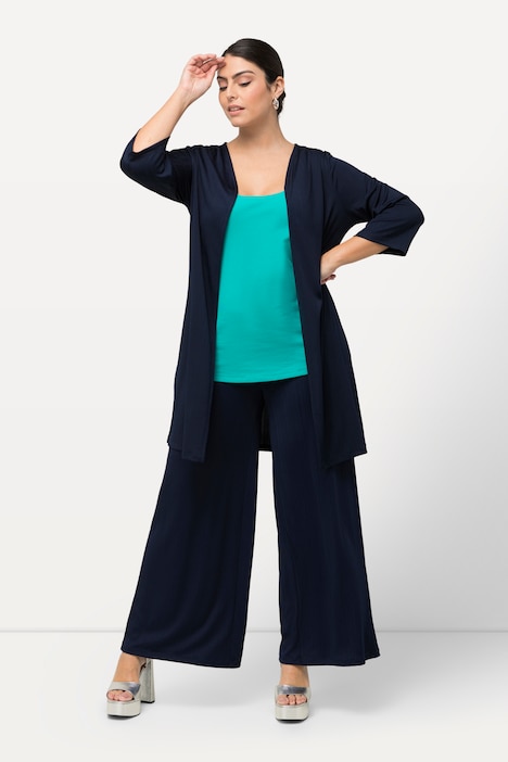 Longjacke, Rippjersey, offene Form, V-Ausschnitt