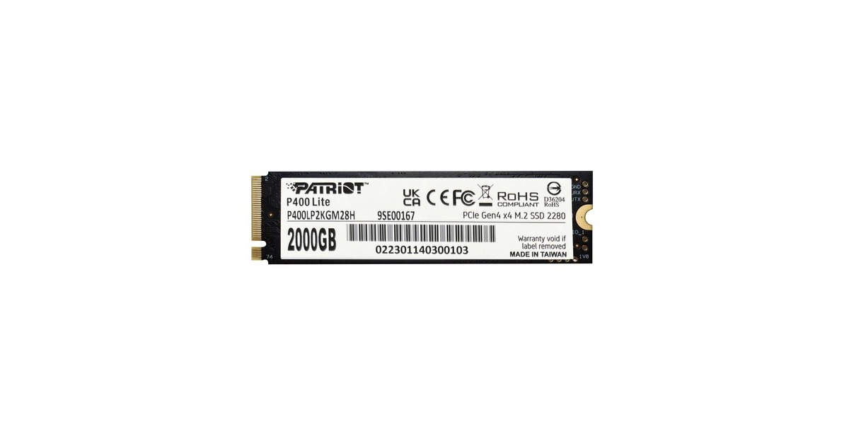 PatriotP400 Lite 2 TB SSD  (Zwart/wit, PCIe 4.0 x4, NVMe 1.4, M.2 2280)