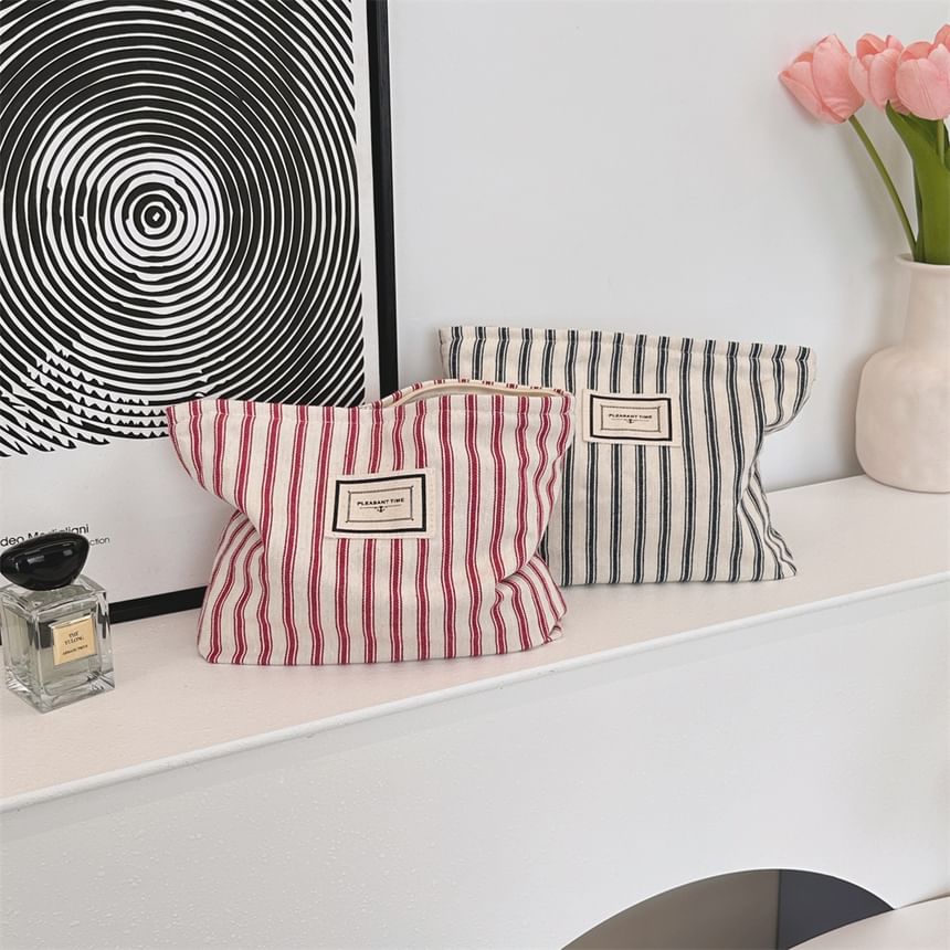 Bitabis - Gestreepte make-uptas / etui van canvas met applicatie