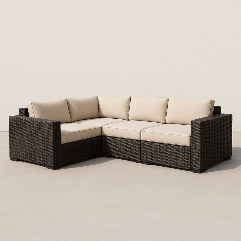 Beige Eck-Gartensofa aus Polyrattan und Aluminium 210x210x76 cm