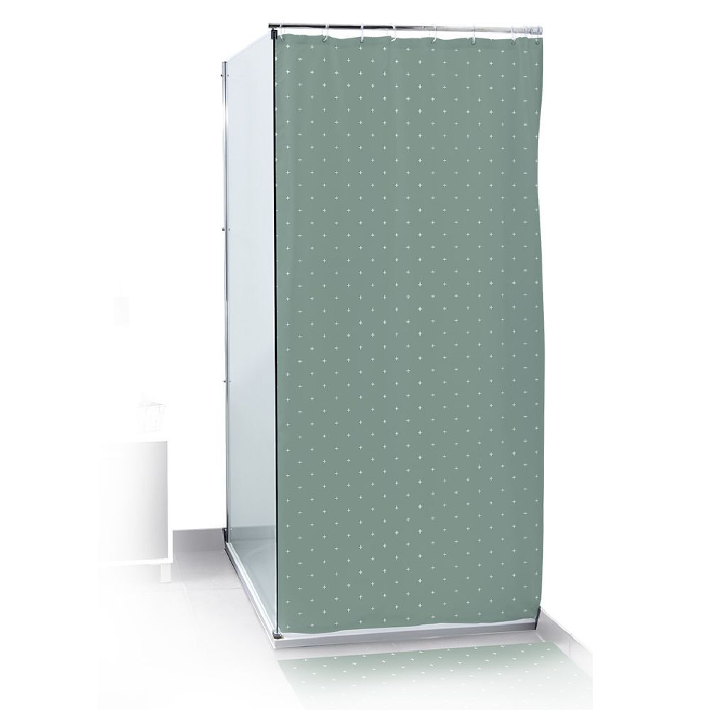 Rideau de douche 180xH200cm avec tapis de bain 75x45cm vert