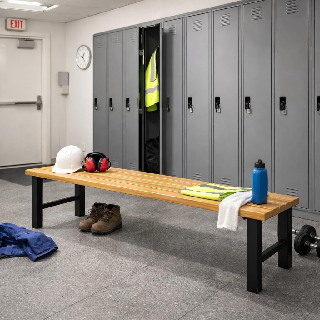 Umkleidebank 200x40x42 cm – Sitzbank ohne Schuhrost – Massives Buchenholz & Stahlgestell – Robuste Garderobenbank für Sport, Fitness, Schule & Betrieb – Turnbank Sozialraumbank