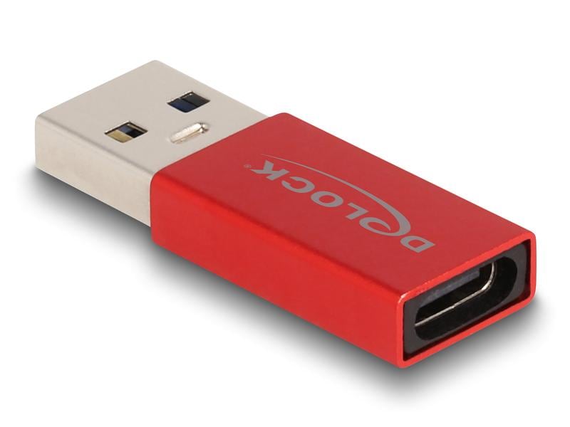 Delock USB-Adapter 3.2 Gen 2 (10 Gbps) USB-A Stecker - USB- Delock USB 10 Gbps Adapter USB Typ-A Stecker zu USB Type-C Buchse aktiv rot