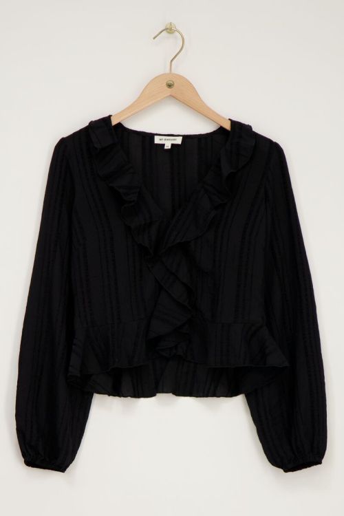 Zwarte top met ruffles & knoopjes