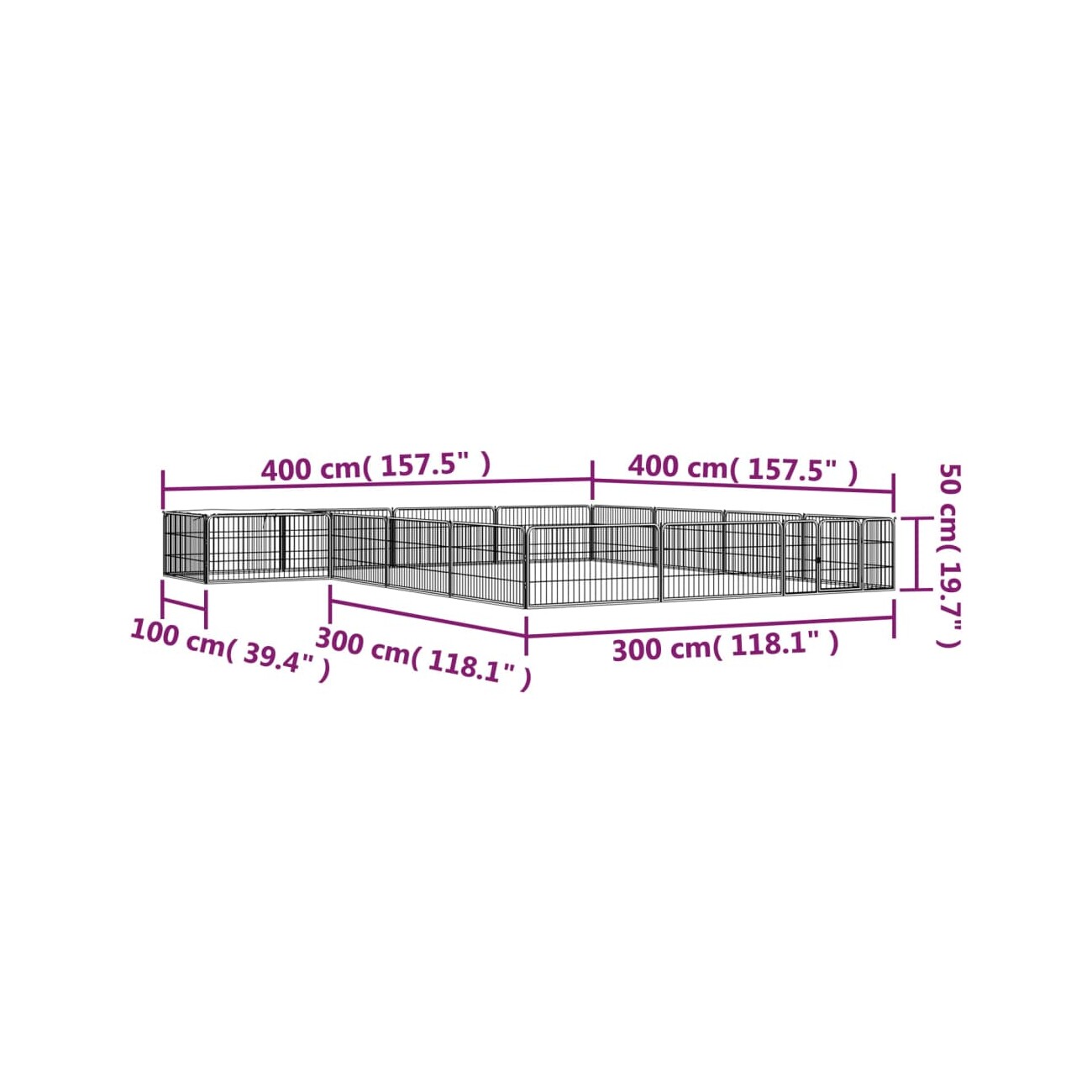 VidaXL Hunde Laufstall / Freilaufgehege mit Unterstand 4 m, 4 m, 50 cm