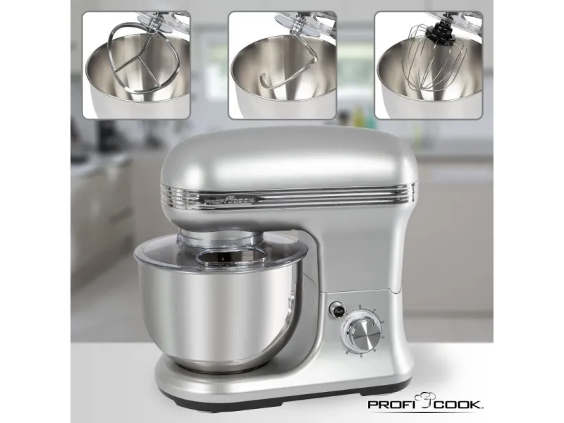 ProfiCook PC-KM 1222 W - Mixer - 5 liter - 1.2 kW - rustfrit stål/sølv - med PC-KW 1221 køkkenvægt