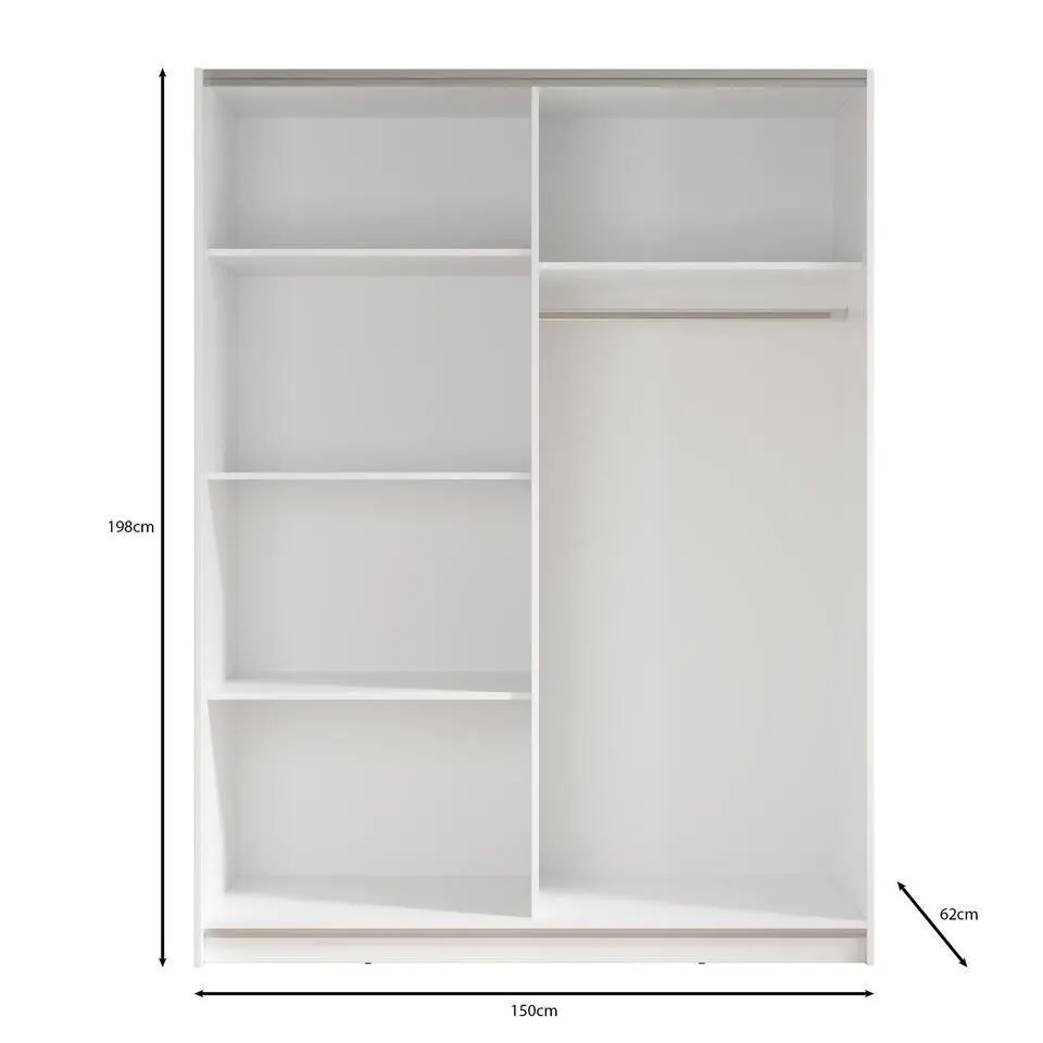 Meubella - Kledingkast Ganaro - Grijs - 150 cm - Met spiegel