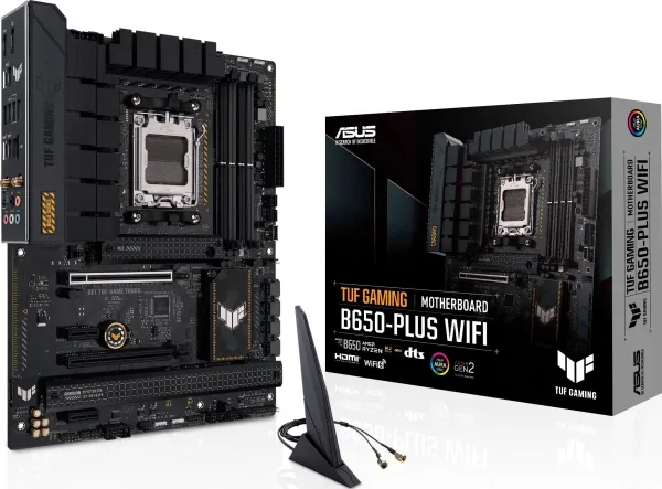 ASUS TUF Gaming B650-Plus WiFi - Bundkort - ATX - Socket AM5 - AMD B650 Chipset - USB-C 3.2 Gen 2x2, USB 3.1 Gen 2, USB 3.2 Gen 2, USB-C 3.2 Gen2, USB-C 3.2 Gen 1 - 2.5 Gigabit LAN, Wi-Fi 6, Bluetooth - onboard grafik (CPU påkrævet) - HD Audio (8-kan