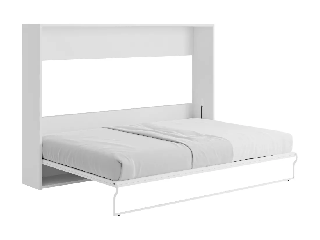 Lit escamotable 140 x 200 cm - Ouverture horizontale manuelle - Blanc et gris + matelas - MALINA II