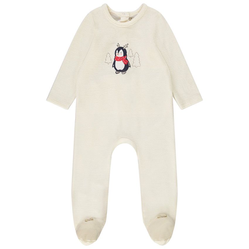 Dors-bien en velours print fantaisie pour bébé fille - Ecru