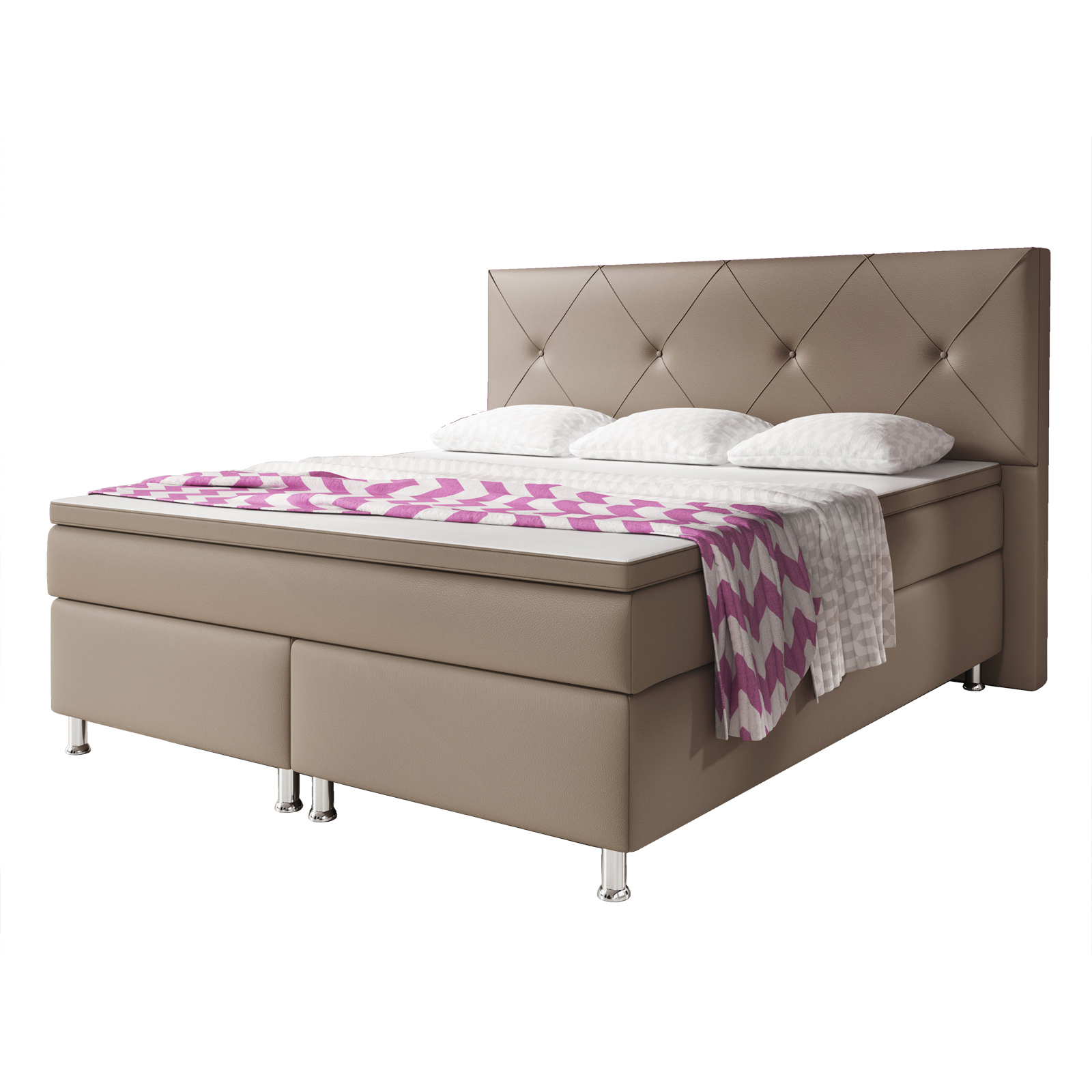 Boxspringbett - beige - H3 - Kunstleder - 180x200 cm