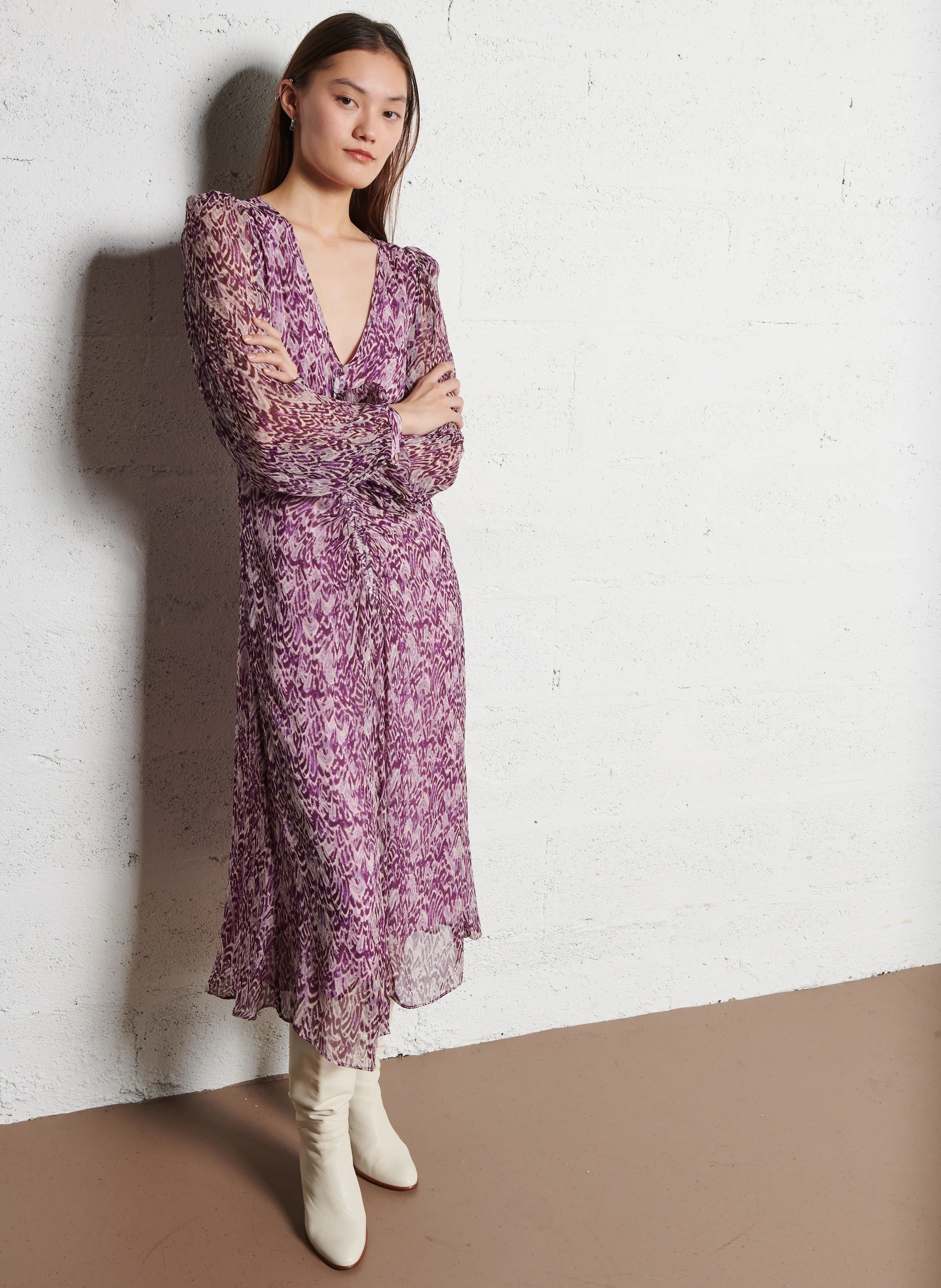 ROMEA - Robe midi col V| Violet