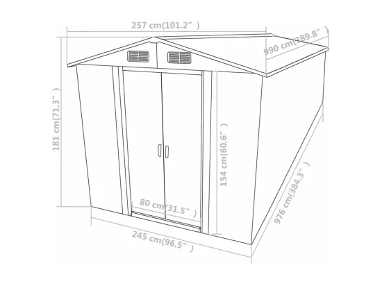 Abri de jardin Gris 257x990x181 cm Acier galvanisé
