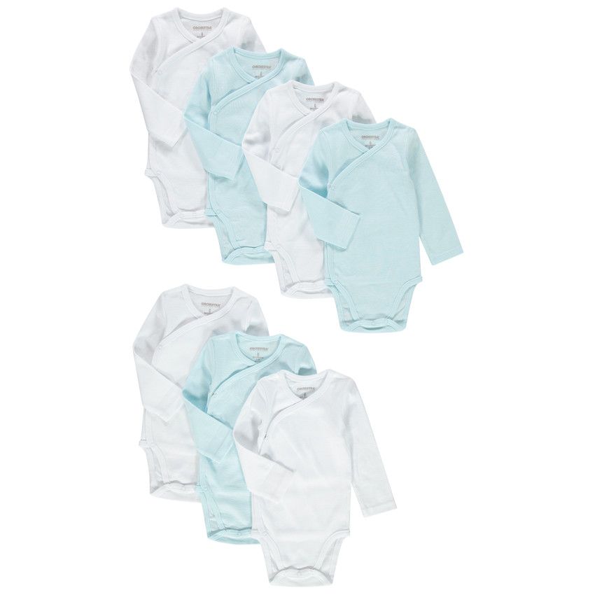 Lot de 7 bodies unis manches longues en coton bio - Bleu